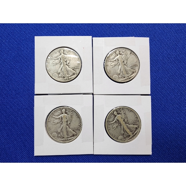 4 Walking Liberty Silver Half Dollars - Years: 1942, 1943, 1944, 1935