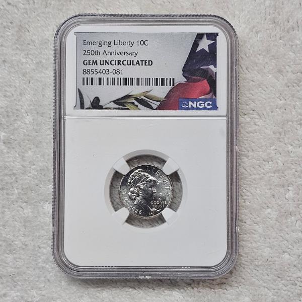 NGC Gem Uncirculated 1776-2026 P Emerging Liberty 250th Anniversary Dime