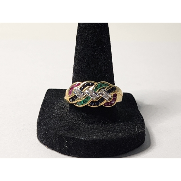 Gorgeous 14K Gold Ring with Diamonds and Colorful Stones Size 10 TW: 5.1g