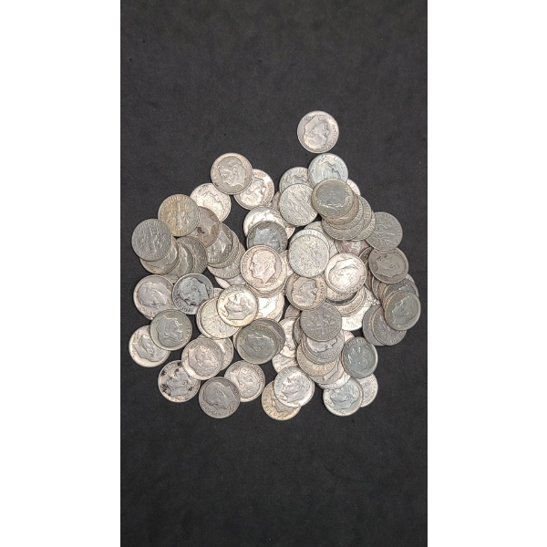 Assorted Years/Mint Marks 90% Silver Roosevelt Dimes - Face Value: $10.00