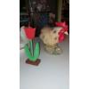 Image 3 : Group Of Large Chicken & Rooster (Resin) & Ceramic Chicken Plus Flowers - See PIcs