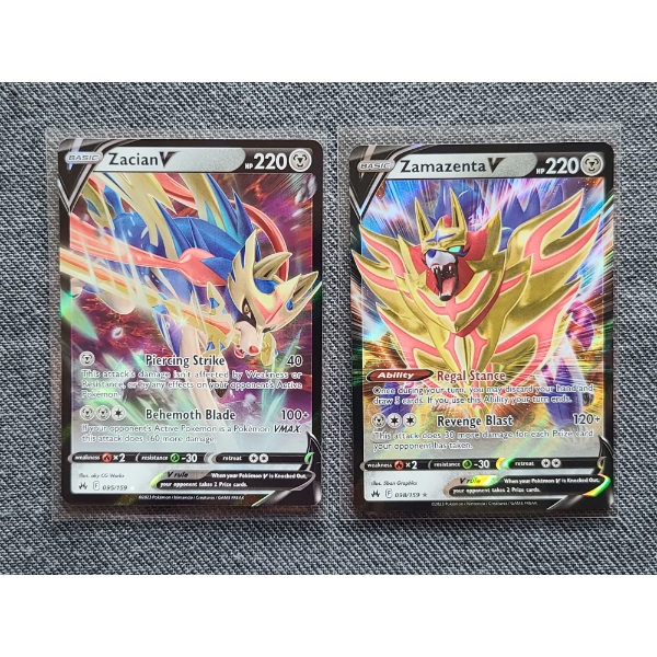 Lot of Two Holo Rare Pokemon Trading Cards - Zamazenta V 098/159 & Zacian V 095/159 - NM