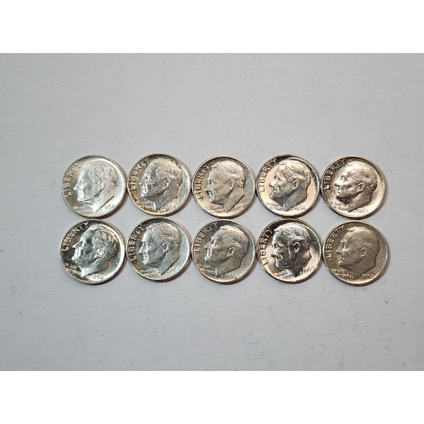 x10 Assorted Years 90% Silver Roosevelt Dimes - Face Value: $1.00