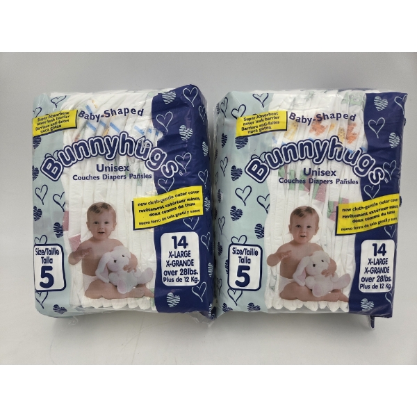 Bunny Hugs Size 5 Unisex Diapers. 28 Diapers In Total
