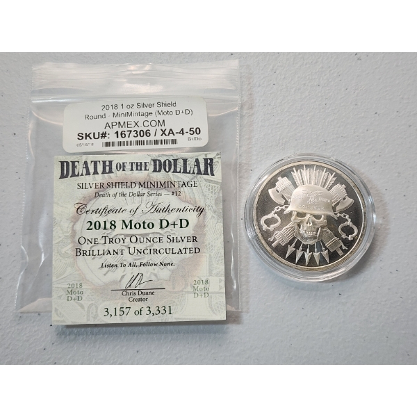 2018 Silver Shield 2018 Moto D+D 1 Troy oz Brilliant Uncirculated .999 Silver Round 