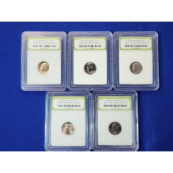 x5 INB Brilliant Uncirculated Roosevelt Dimes, Assorted Years
