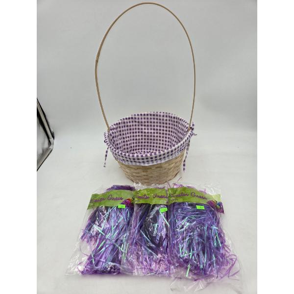 New 25''x19''x6'' Wicker Lined Easter Basket & Three 1.75 oz Packs Of Matching Easter Grass