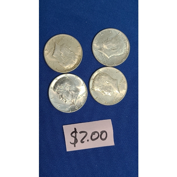 1964 90% Silver Kennedy Half Dollars - Face Value: $2.00