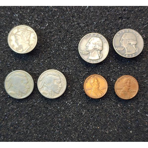 Mini Coin Earrings: Lincoln Cent, Buffalo Nickel, Washing Quarter Pairs, & Mercury Dime Alone 