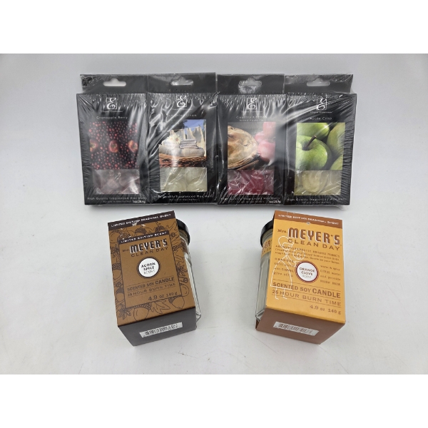 All New Four Packs Of Wax Melts And Two 4.9 OZ Meyers Clean Day Candles 