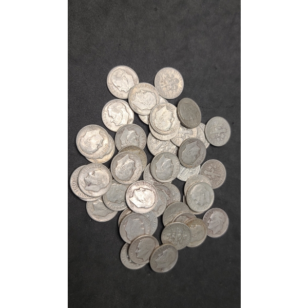 1954 With Assorted Mint Marks 90% Silver Roosevelt Dimes- Face Value: $5.00