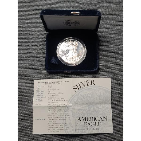 1997-P US American 1 Oz Silver Eagle Proof in Original Box With Certificate