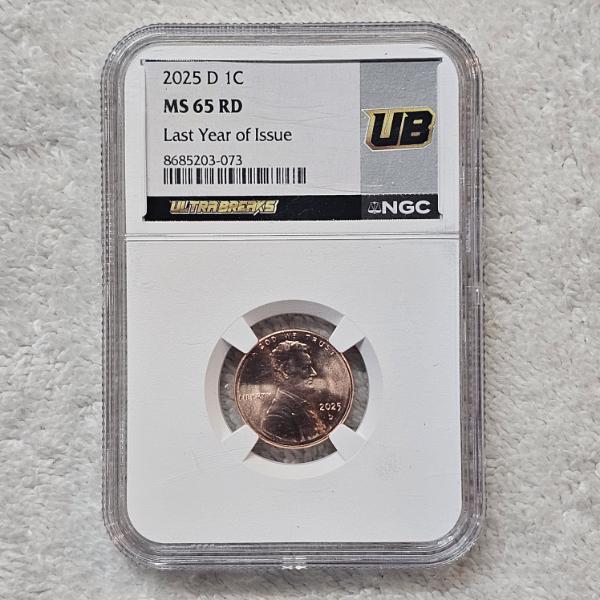 NGC MS 65 RD 2025-D Lincoln Shield Penny Ultrabreaks Last Year of Issue