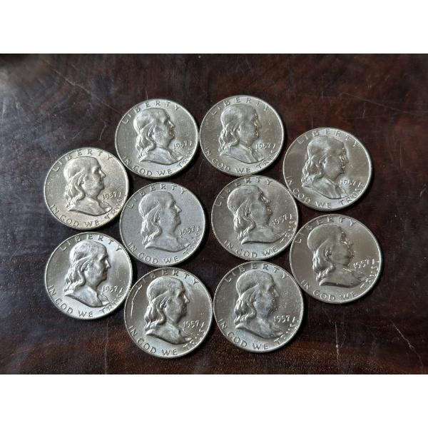 1957-D Brilliant Uncirculated Franklin Half Dollars - $5.00 Face Value
