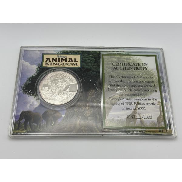 RARE Limited Edition Spring 1998 Disney's Animal Kingdom Inauguration 1Troy Oz .999 Silver Round