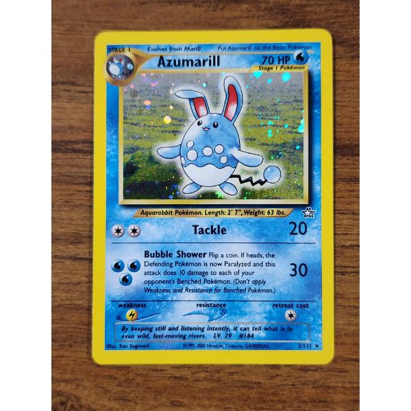 Azumarill 2/111 Holo Rare Neo Era Vintage Pokemon Trading Card ~ NM/LP Condition!