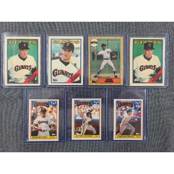 Lot of Seven Late 1980's  San Francisco Giants Topps Trading Cards - Near Mint!