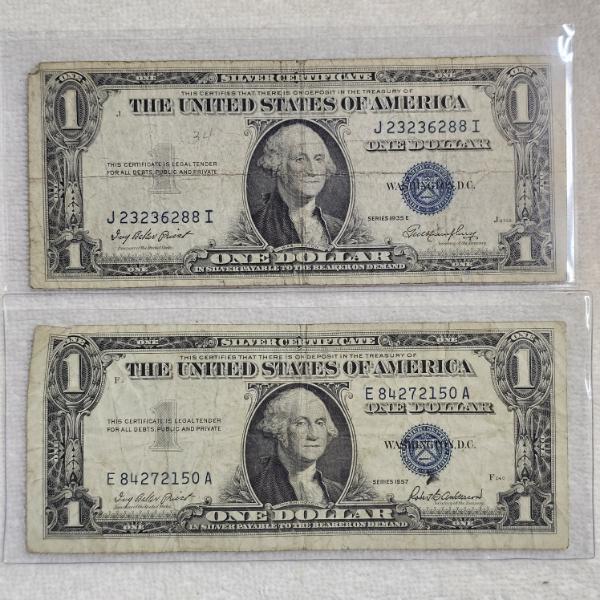 Two Vintage United States $1 Silver Certificates FV: $2.00