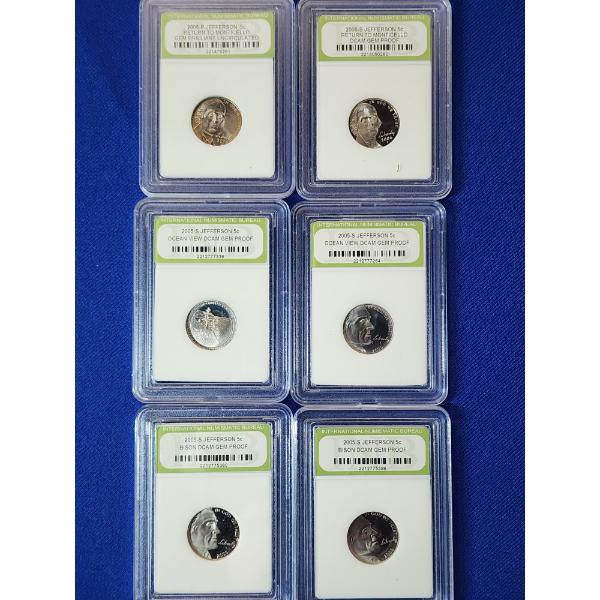 x6 INB Jefferson Nickels Including Monticello, Ocean View, & Bison, Assorted Years