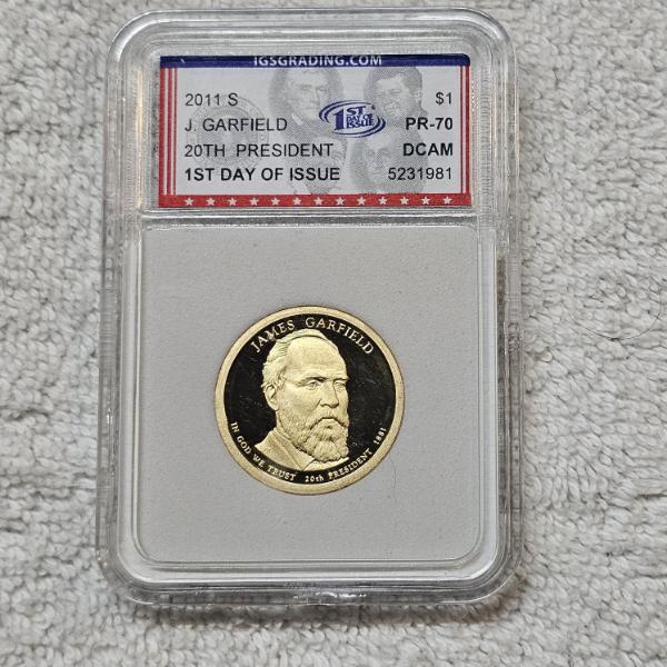 2011 S James A. Garfield Presidential Dollar, graded PR-70 Deep Cameo by the IGS