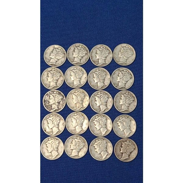 Assorted Years/Mint Marks 90% Silver Mercury Head Dimes - Face Value: $2.00