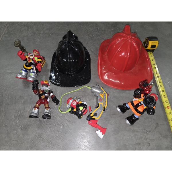 Fisher Price Rescue Hero Dolls, And Two Plastic Helmets