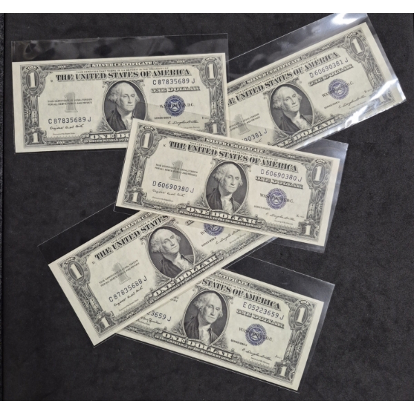U.S. CURRENCY - RARE Tot 5 - 1935 G & H  One Dollar ($1) Blue Seal  HIGH GRADE  Silver Certificate's