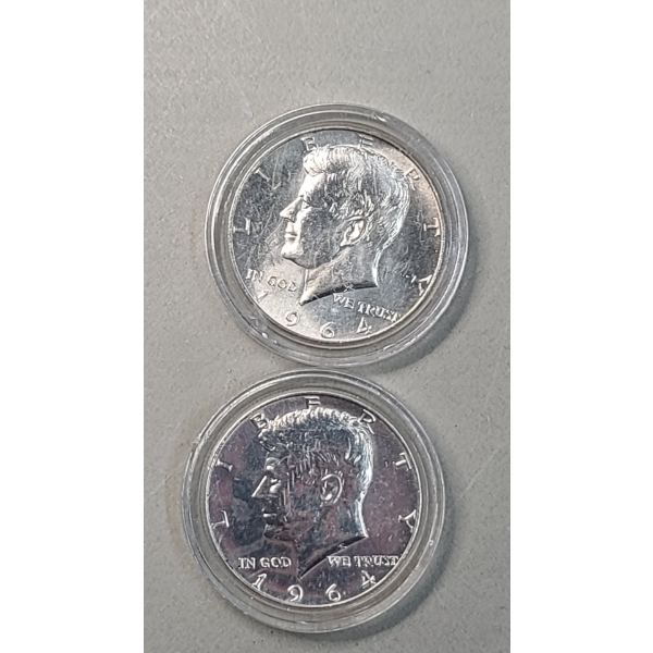 (2) 1964 90% Silver Kennedy Half Dollars - In BU Condition- Face Value: $1.00
