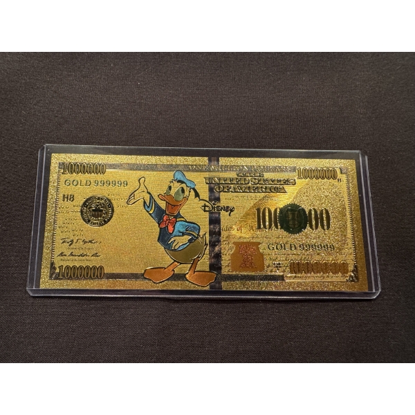 Rare Disney Donald Duck Gold Foil .999999 - 24K Gold Note In Protective Holder - Mint Condition