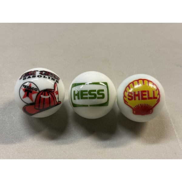 3 - Vintage Gas & Oil Advertising One Inch Shooter Marbles - Texaco, Shell, Hess