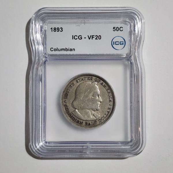 ICG VF20 Graded 1893 United States World's Columbian Exposition Chicago 90% SILVER Half Dollar