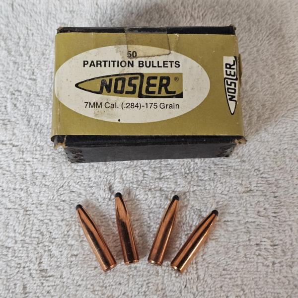 Vintage Nosler Partition Bullets 7MM Caliber .284 175 Grain Component Reloading Projectiles