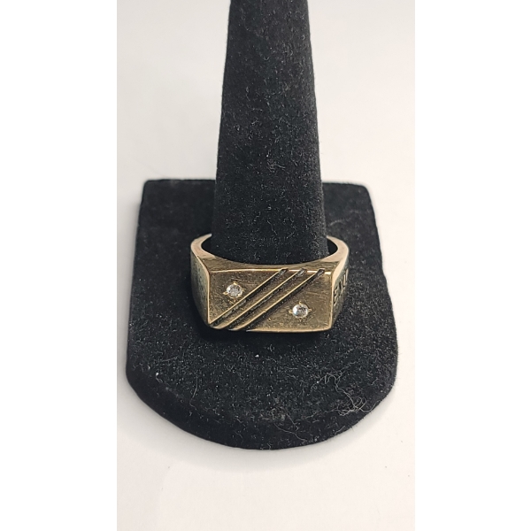 Vintage EMP Men's 10K Yellow Gold CTO Geometric Signet Ring With Diamonds - Size 11.5 - Weight 13.7g