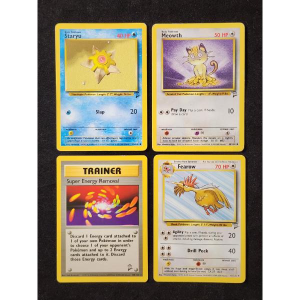 Four Vintage 2000 Base Set 2 Pokemon Trading Cards Ft. Meowth, Staryu & More!
