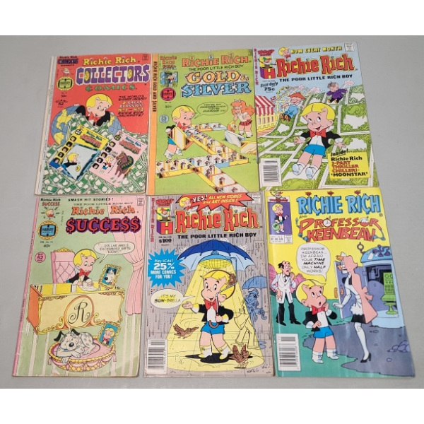 (6) Vintage Assorted Richie Rich Comic Books Published By Harvey Comics