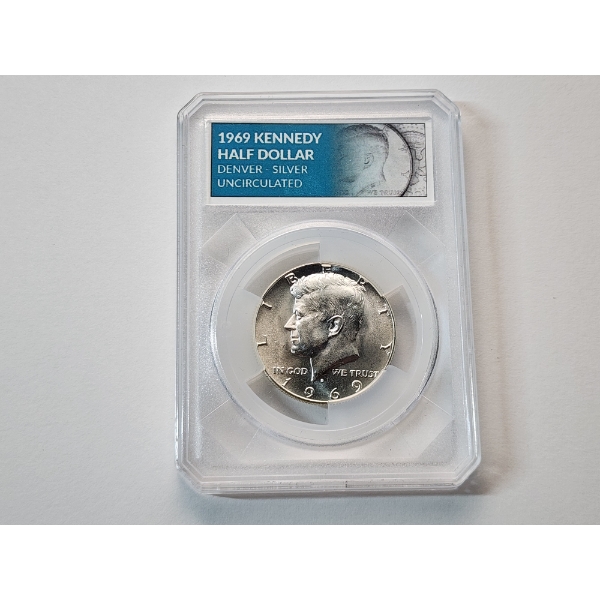 1969-D Kennedy Half Dollar 40% Silver Uncirculated Coin in Slab