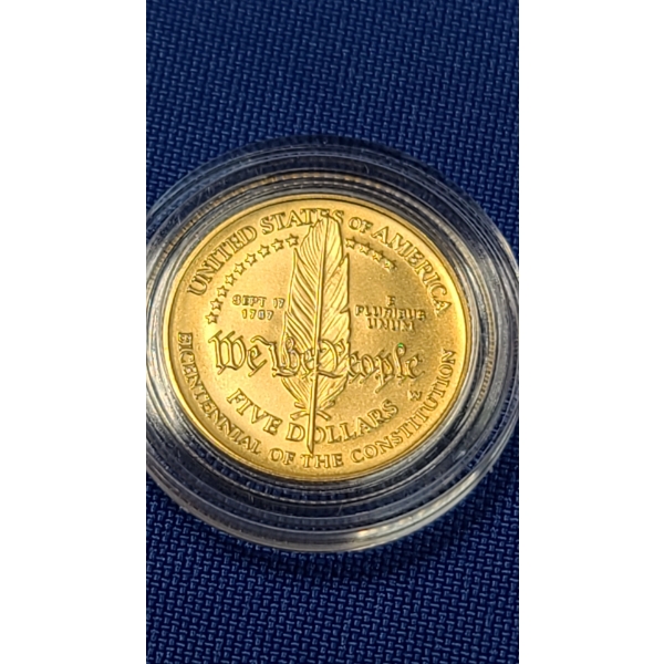 1987-W $5 Gold Constitution Bicentennial Coin in Capsule - AGW: 0.2419oz