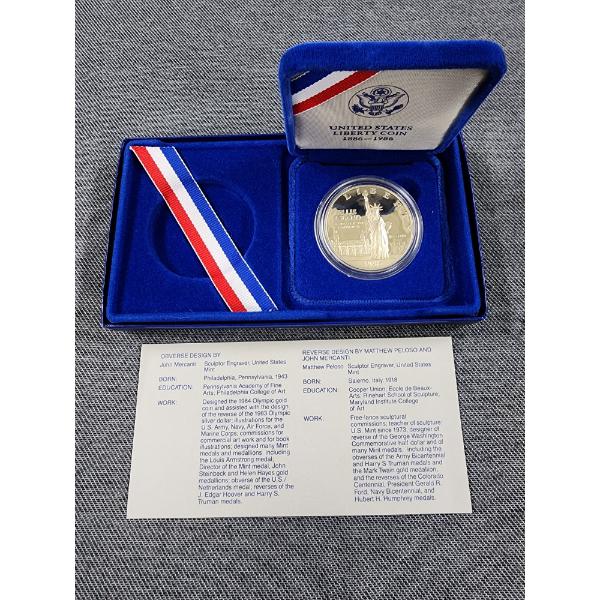 1986-S Ellis Island Liberty Silver Dollar in Original Box With Certificate - ASW: 0.7734oz