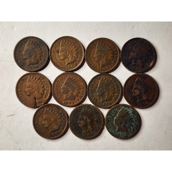 Eleven Assorted United States Indian Head Pennies ~ Assorted Years & Conditions ~ Collector Lot!
