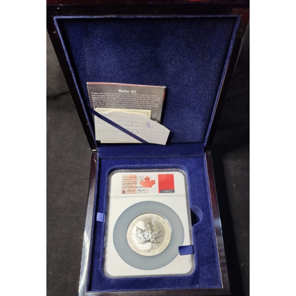 2022 NGC 1st Day Of Issue Reverse PF 70 Ultra High Relief 5 Oz 9999 Fine Silver Canadian Maple Leaf 