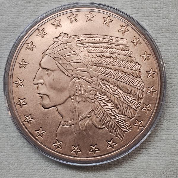 5 Ounce Incuse Indian .999 Fine Copper Round Coin - Incredible Piece