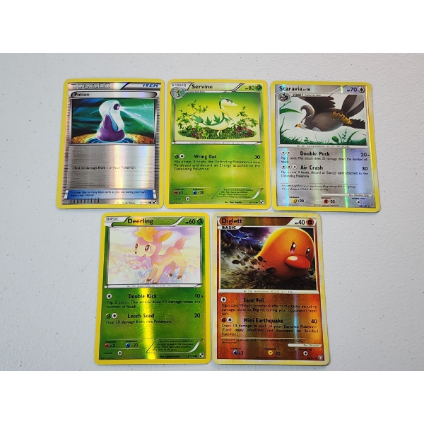 x5 Vintage Pokemon Trading Cards: Trainer Potion, Servine, Staravia, Deerling, Diglett