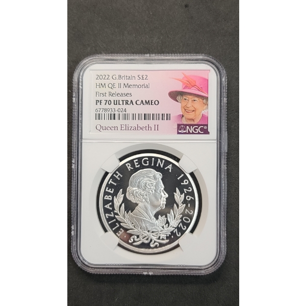 2022 NGC Great Britain £2 HM QE II Memorial First Releases PF 70 ULTRA CAMEO Silver Coin