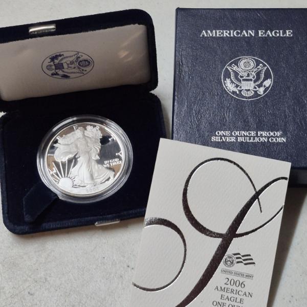 2006 W (West Point Mint United States Silver Eagle 1 Oz .999 Silver Proof in Case