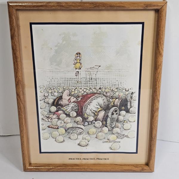 Vintage Sports Humor Illustration Print by Gary Patterson, titled "Practice, Practice, Practice"