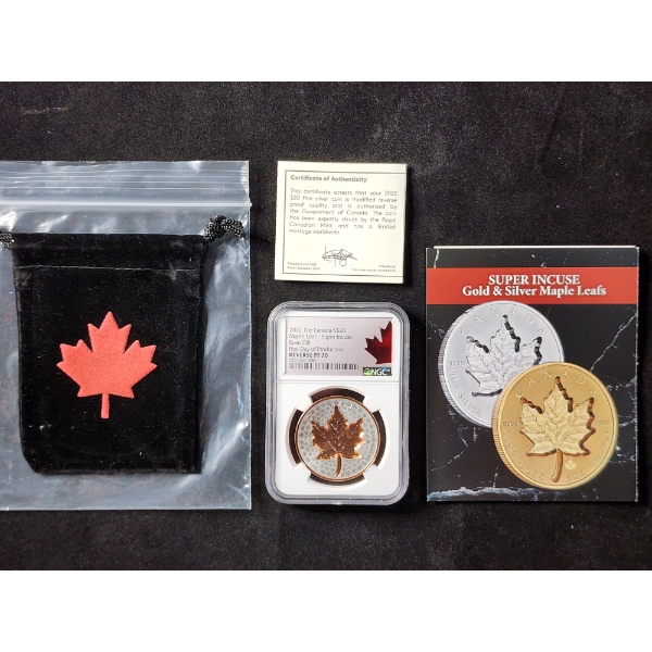 NGC Reverse Proof 70 Canada 2022 Silver 1 Oz Maple Leaf Super Incuse Rose Gilt