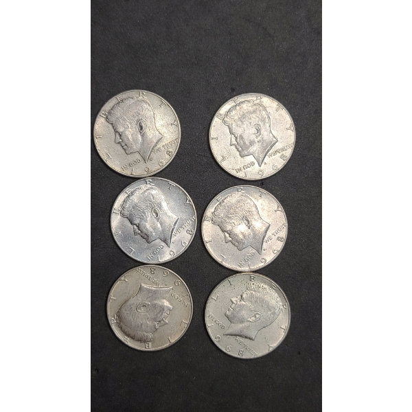 (6) 1968 40% Silver Kennedy Half Dollars - Face Value: $3.00