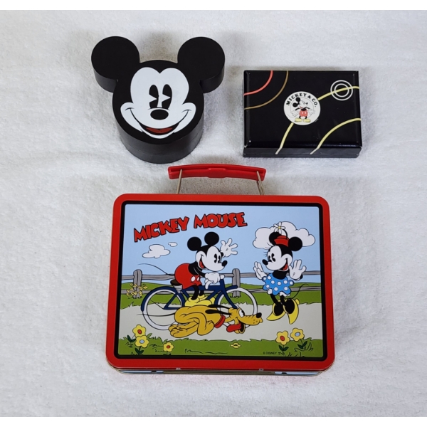 Three Assorted Disney Mickey Mouse Collectible Items ~ Lunch Tin & Two EMPTY Unique Watch Cases