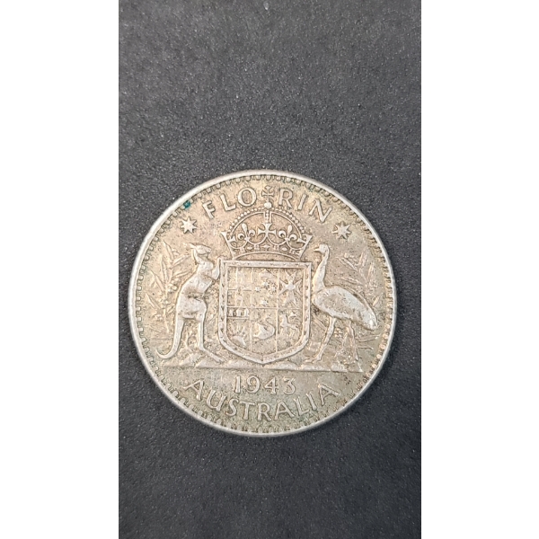 1943 Australian 92.5% Silver Florin Coin - ASW: 0.3364oz