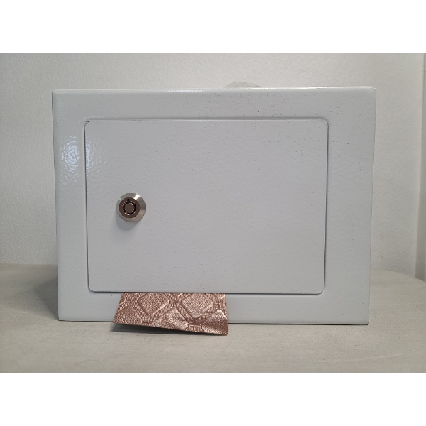 Small White Metal Locking Safe/Storage Measuring 9" X 7" X 6.5" - NEW OPEN BOX - Comes With 2 Keys